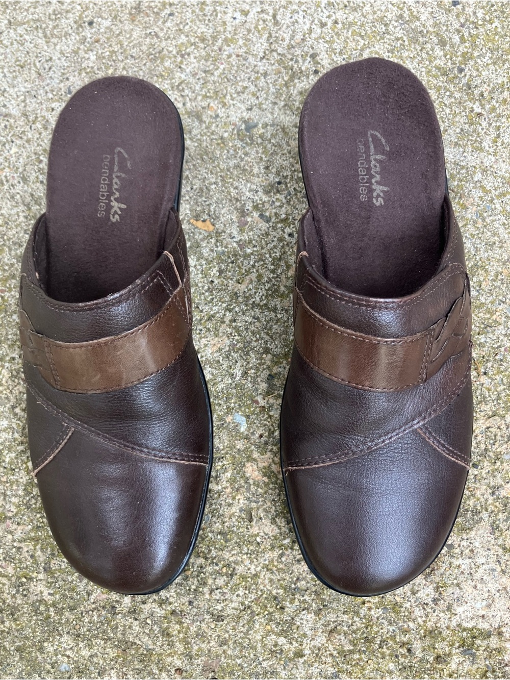 Clarks  Brown Leather Slip-On Clogs